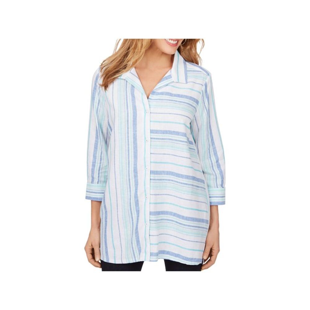 FOXCROFT Womens Cuffed Sleeve Collared Tunic Top